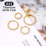 10PCS G23 Titanium Nose Rings Round Earrings Hoops 14G CZ Hinged Segment
