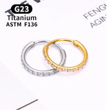 10PCS G23 Titanium Nose Rings Round Earrings Hoops 14G CZ Hinged Segment