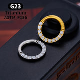 10PCS G23 Titanium Nose Rings Round Earrings Hoops 14G CZ Hinged Segment