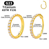 10PCS G23 Titanium Nose Rings Round Earrings Hoops 14G CZ Hinged Segment