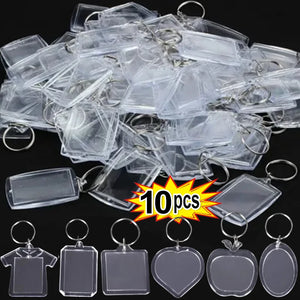 10pcs Photo Frame Keychain Tassels Snap-In Acrylic Blank Keyring