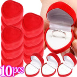 Velvet Red Heart Shape Ring Boxes Jewelry Earrings Display Holder