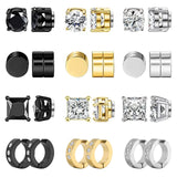 12 Pairs Stainless Steel Magnetic Stud Earrings Inlaid CZ Clip On Hoops Set