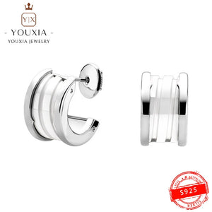 Silver Round Earrings with Original Logo Jewelry