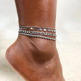 4 Pcs Stainless Steel Heart Star Charm Anklet Set, Beach Jewelry