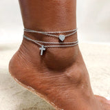 4 Pcs Stainless Steel Heart Star Charm Anklet Set, Beach Jewelry