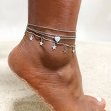 4 Pcs Stainless Steel Heart Star Charm Anklet Set, Beach Jewelry