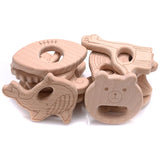 Baby Teether Wooden Food Animals Natural Beech Wood Teething for Baby Rodent