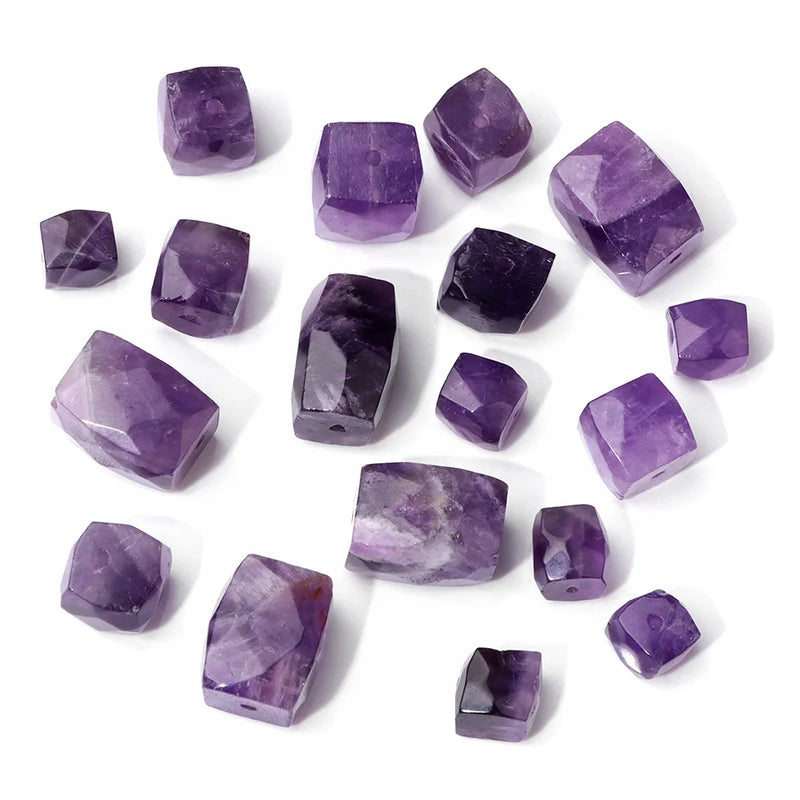 Faceted Cube Natural Amethyst Beads Square Raw Mineral Loose Beads