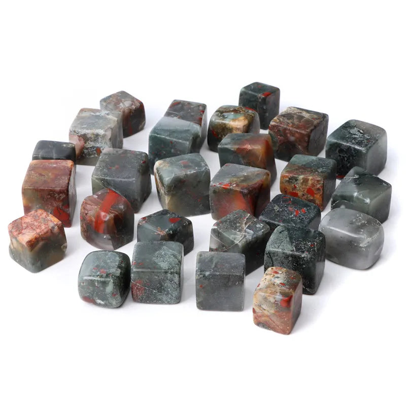 Natural Agates Cube Stone Rock Beads Square Bloodstone Gravel Crystal Healing