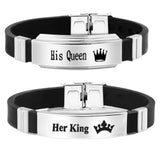 His Queen/Her King Silicone Couple Bracelet Stainless Steel Unisex Bangle