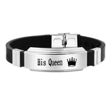 His Queen/Her King Silicone Couple Bracelet Stainless Steel Unisex Bangle