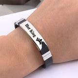 His Queen/Her King Silicone Couple Bracelet Stainless Steel Unisex Bangle