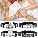His Queen/Her King Silicone Couple Bracelet Stainless Steel Unisex Bangle