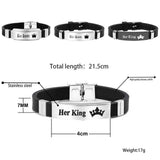 His Queen/Her King Silicone Couple Bracelet Stainless Steel Unisex Bangle