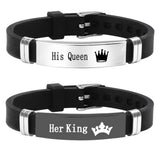 His Queen/Her King Silicone Couple Bracelet Stainless Steel Unisex Bangle