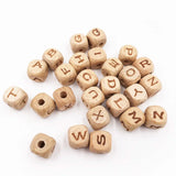 Square Wood Beads A-Z Letters Number Baby Teether Clip DIY Jewelry Making