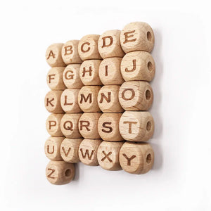 Square Wood Beads A-Z Letters Number Baby Teether Clip DIY Jewelry Making