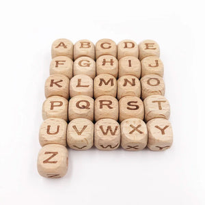 Square Wood Beads A-Z Letters Number Baby Teether Clip DIY Jewelry Making