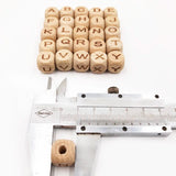 Square Wood Beads A-Z Letters Number Baby Teether Clip DIY Jewelry Making
