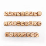 Square Wood Beads A-Z Letters Number Baby Teether Clip DIY Jewelry Making