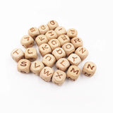 Square Wood Beads A-Z Letters Number Baby Teether Clip DIY Jewelry Making