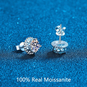 1-2CT Moissanite Stud Earrings 925 Silver Round Diamond Ear Studs