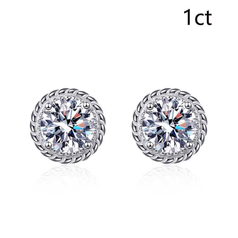 1-2CT Moissanite Stud Earrings 925 Silver Round Diamond Ear Studs