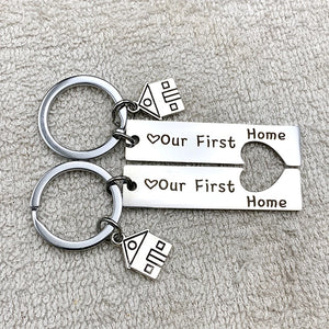 Engraved Our First Home House Keyring Couples Housewarming Gift