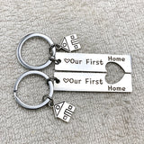 Engraved Our First Home House Keyring Couples Housewarming Gift