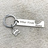Engraved Our First Home House Keyring Couples Housewarming Gift