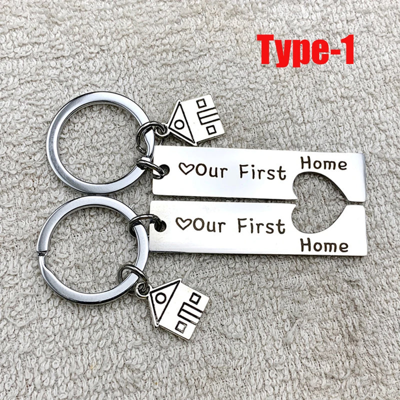 Engraved Our First Home House Keyring Couples Housewarming Gift