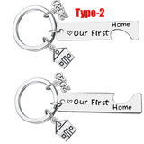 Engraved Our First Home House Keyring Couples Housewarming Gift