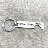 Engraved Our First Home House Keyring Couples Housewarming Gift