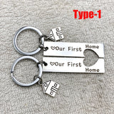 Engraved Our First Home House Keyring Couples Housewarming Gift