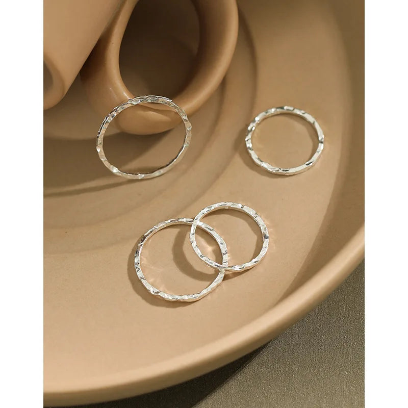 1.2mm 925 Sterling Silver Irregular Surface Rings Women Fine Jewelry