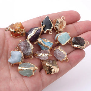 Double Hole Stone Pendants Natural Quartzs Crystal Charm for Jewelry Making