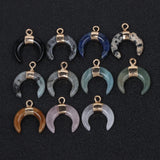 Crescent Moon Natural Stone Pendant Ox Horn Charm DIY Jewelry Making