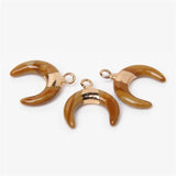 Crescent Moon Natural Stone Pendant Ox Horn Charm DIY Jewelry Making