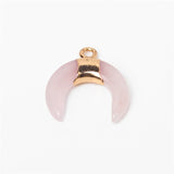 Crescent Moon Natural Stone Pendant Ox Horn Charm DIY Jewelry Making
