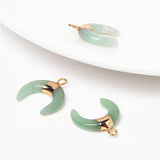 Crescent Moon Natural Stone Pendant Ox Horn Charm DIY Jewelry Making