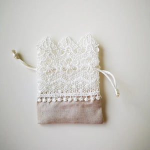 Lace Jewelry Drawstring Organza Bags Beige Wedding Gift Bags