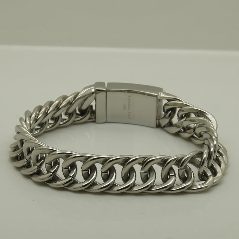 Men's Stainless Steel Link Chain Bracelet - 1.35cm Width