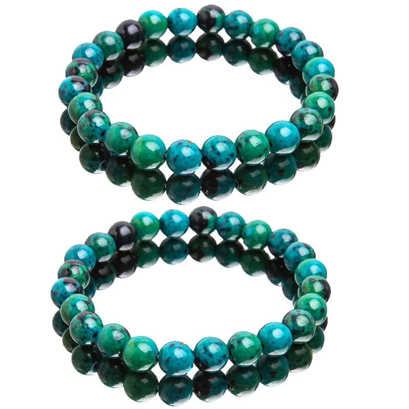 Chrysocolla Malachite Bracelets Natural Stone Beads Round Shape Diabetes Relief