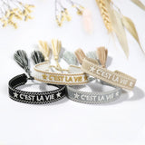 1.3cm Hand Embroidered Wrist Band Tassel Bracelet Women Jewelry