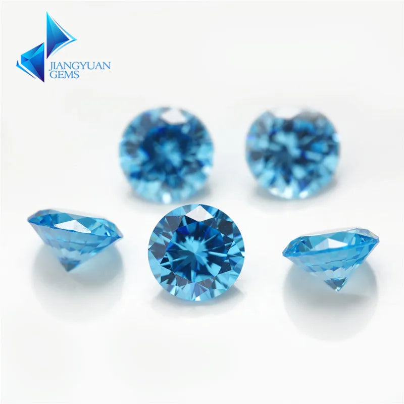 1~3mm AAAAA CZ Stone Round Cut Middle SeaBlue Synthetic Gems Zirconia