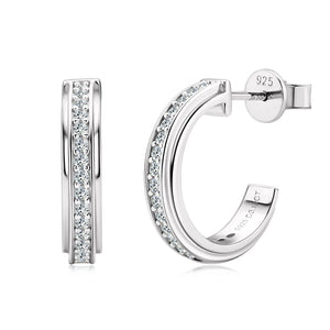1.3mm Round VVS1 Moissanite Half Hoop Earrings in 925 Silver