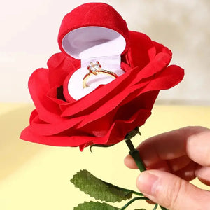 Velvet Rose Flower Ring Box Romantic Red Rose Jewelry Display Holder