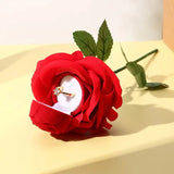 Velvet Rose Flower Ring Box Romantic Red Rose Jewelry Display Holder