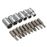 1/4 Ratchet Wrench Spanner 6 Sockets 10 Bits Professional Tools Nut Screw
